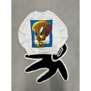 Vintage 1995 Looney Tunes Tweety Bird Sweatshirt White Jerry Leigh XL USA Made